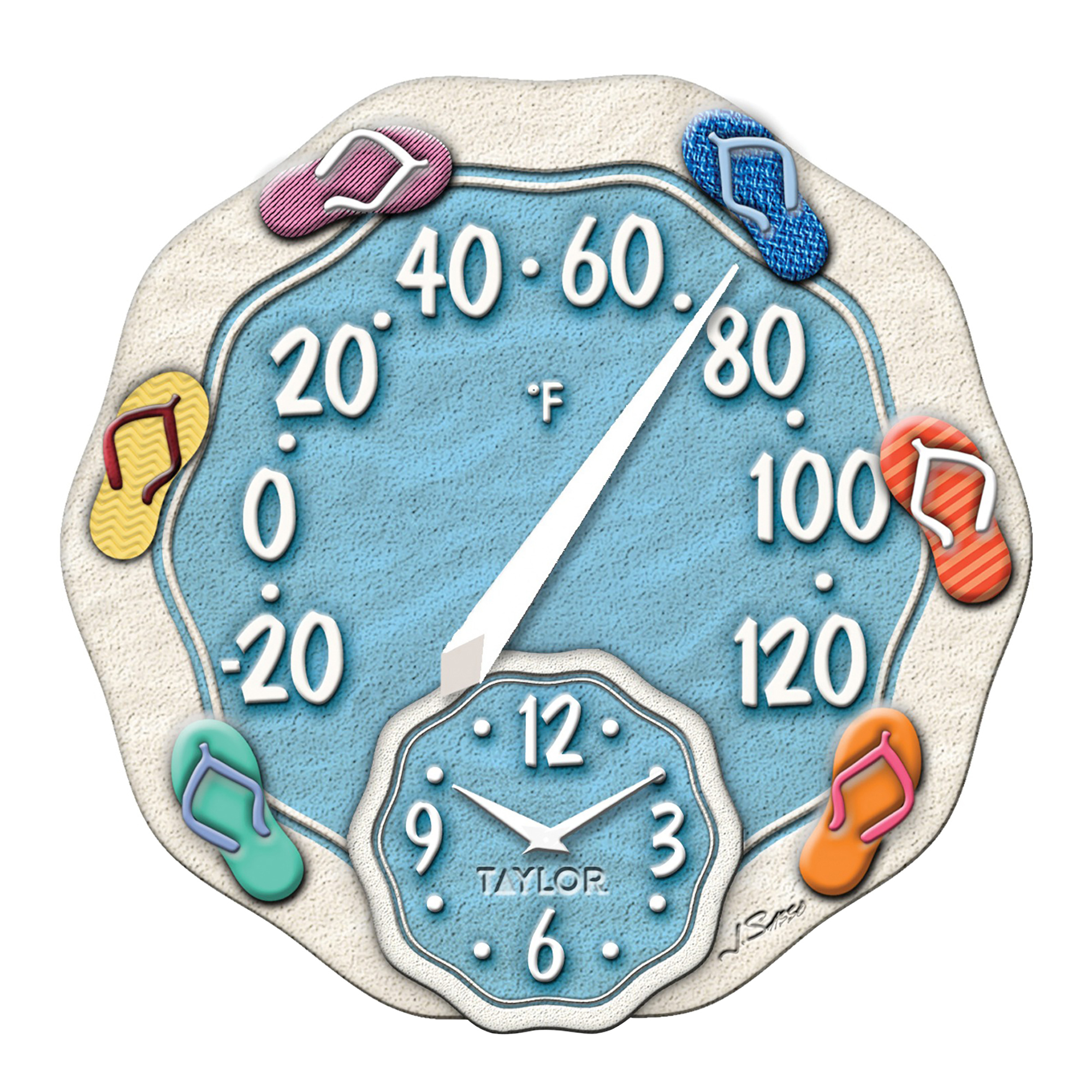 Taylor® Precision Products 12"  Sandals Thermometer with Clock, 91620T